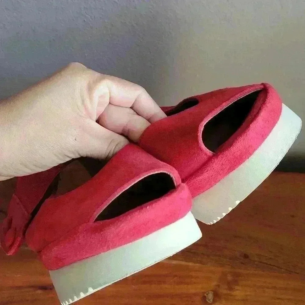 L'AmourDesPieds Collection Womens Red Suede Sandals Open Toe 9.5 Velcro Attached - Picture 7 of 10